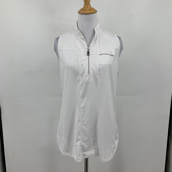 Jamie Sadock Shirt Womens M Medium White Sleeveless Racerback Quarter Zip Polo - Picture 2 of 10